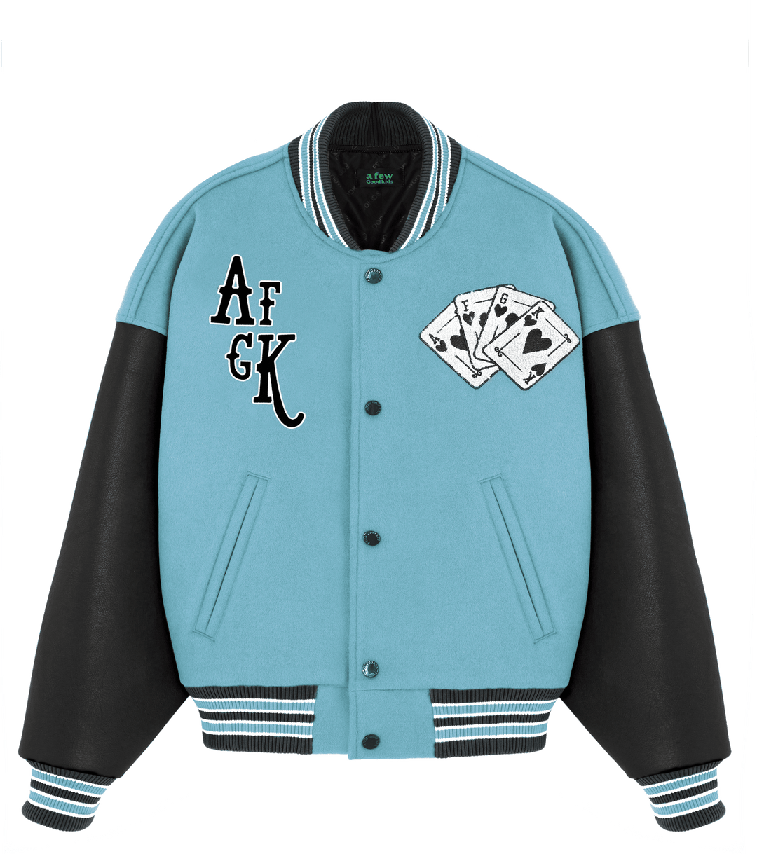 DONACARE(AFGK) "Dice Leather Varsity Jacket"