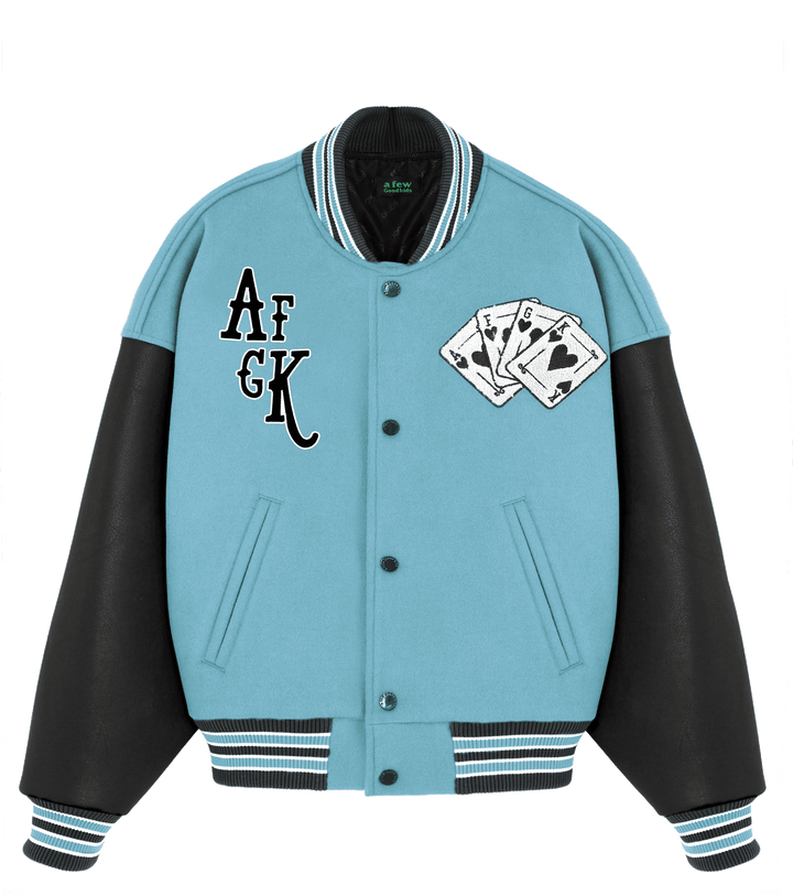 DONACARE(AFGK) "Dice Leather Varsity Jacket"