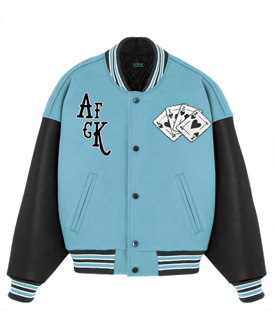 DONACARE(AFGK) "Dice Leather Varsity Jacket"