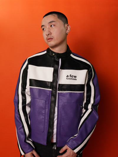 DONCARE (AFGK) "Panelled Biker Leather Jacket" - Purple