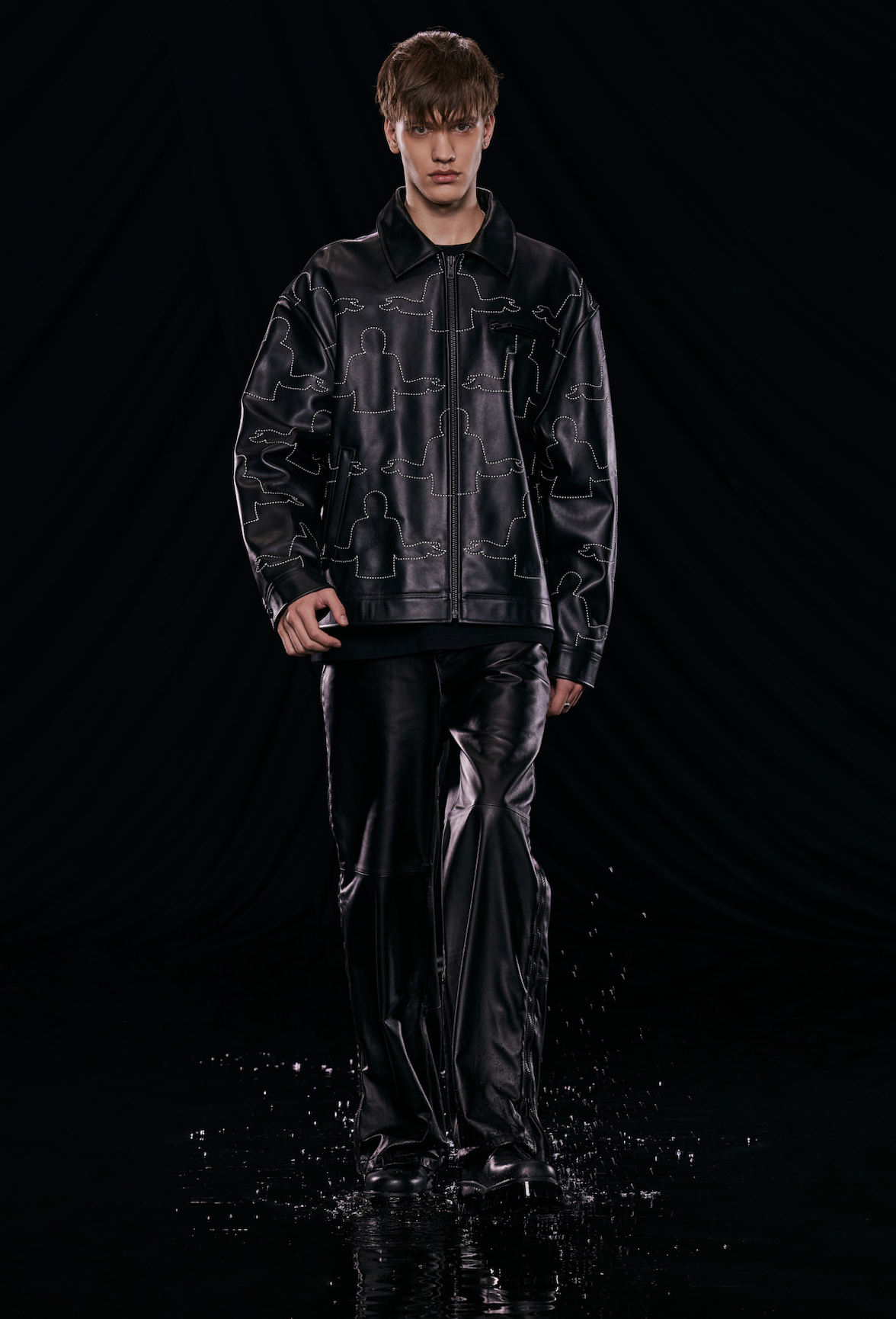 DONCARE "Allover Logo Leather Jacket" - Black
