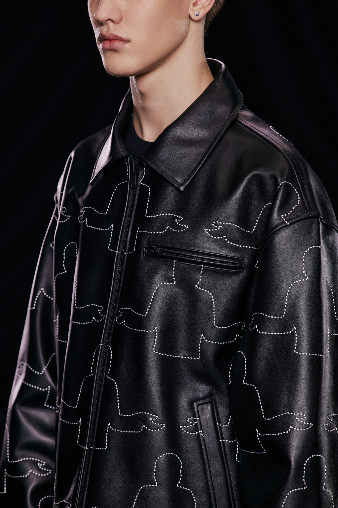 DONCARE "Allover Logo Leather Jacket" - Black