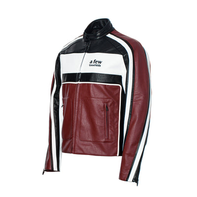 DONCARE (AFGK) "Panelled Biker  Leather Jacket" - Red
