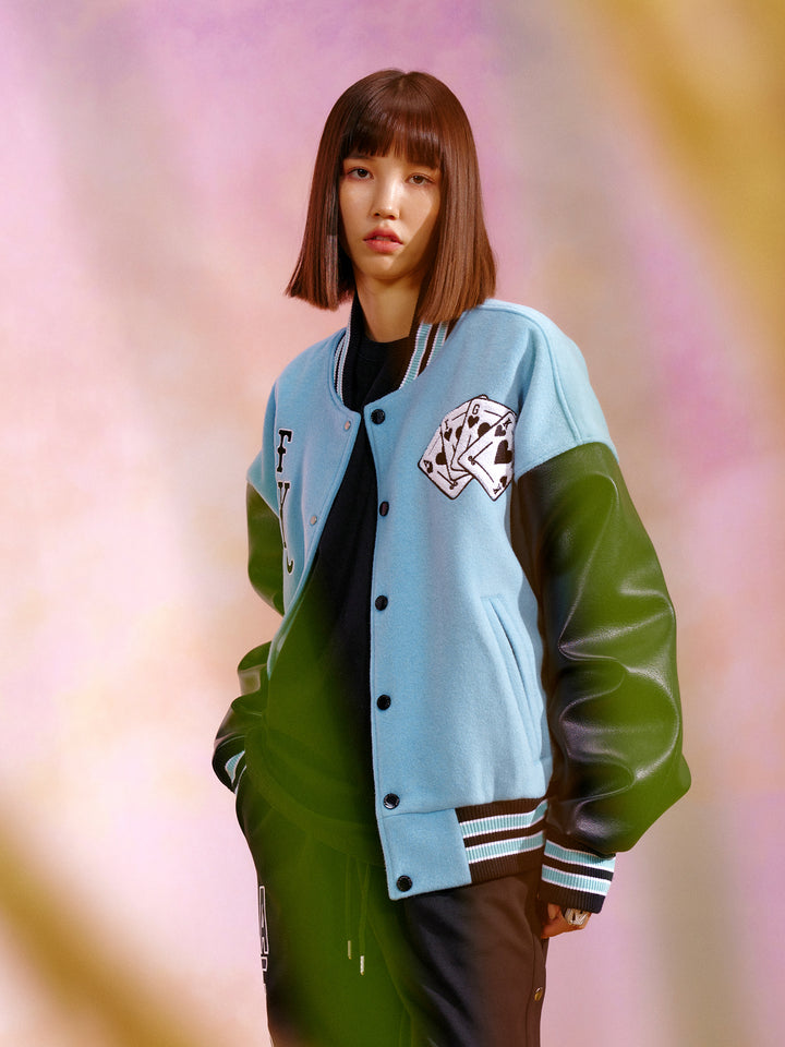 DONACARE(AFGK) "Dice Leather Varsity Jacket"