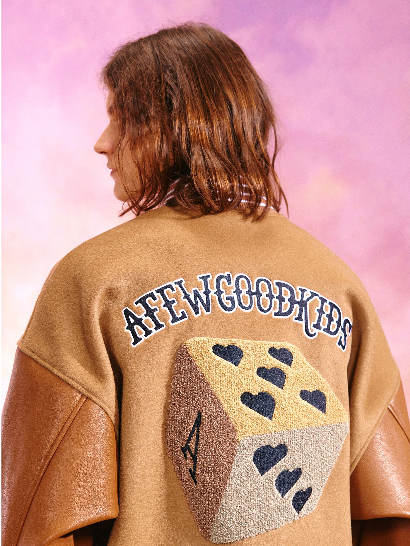 DONACARE(AFGK) "Dice Leather Varsity Jacket"