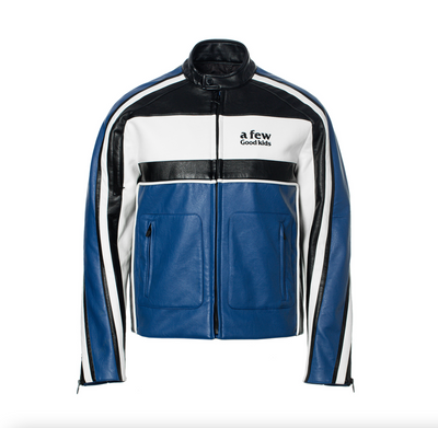 DONCARE (AFGK) "Panelled Biker  Leather Jacket" - Blue