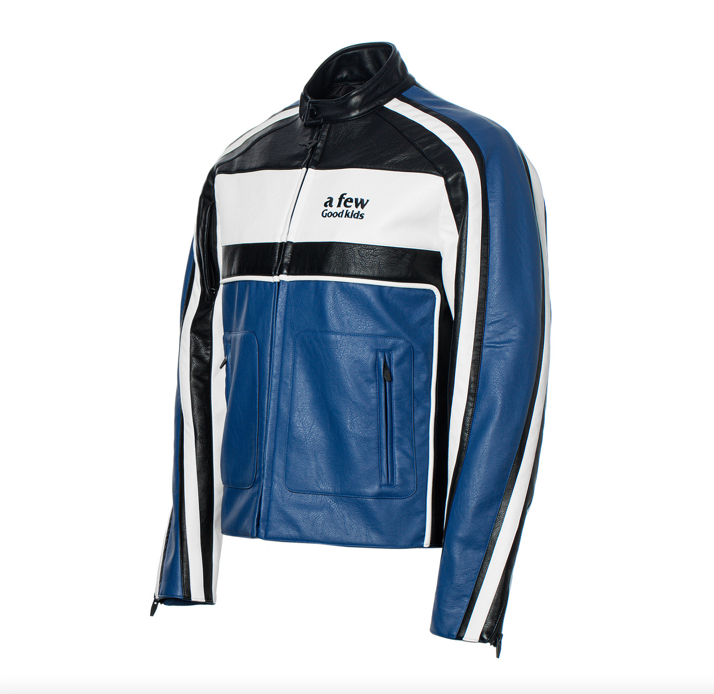 DONCARE (AFGK) "Panelled Biker  Leather Jacket" - Blue