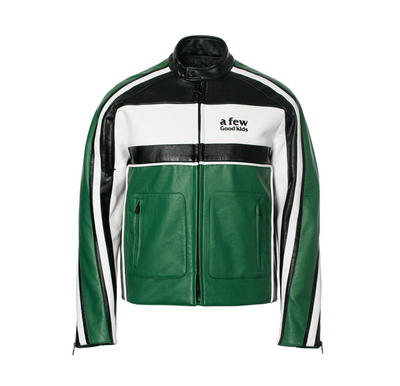 DONCARE (AFGK) "Panelled Biker  Leather Jacket" - Green