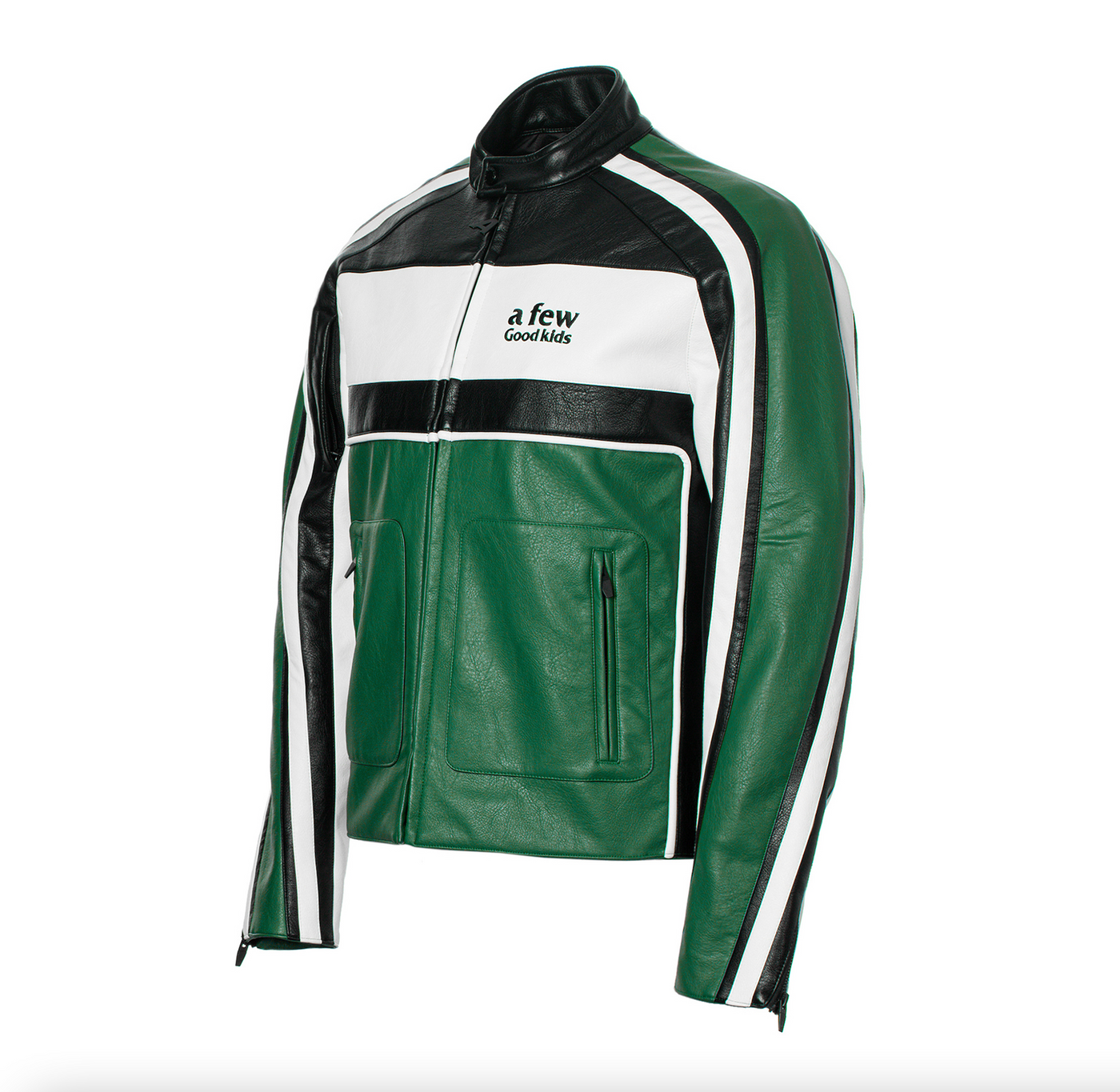 DONCARE (AFGK) "Panelled Biker  Leather Jacket" - Green